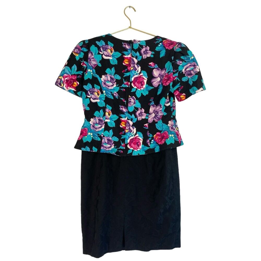 Vintage Talbots Petites Floral Dress‎ Look Peplum Top Black Skirt Size 14P 381